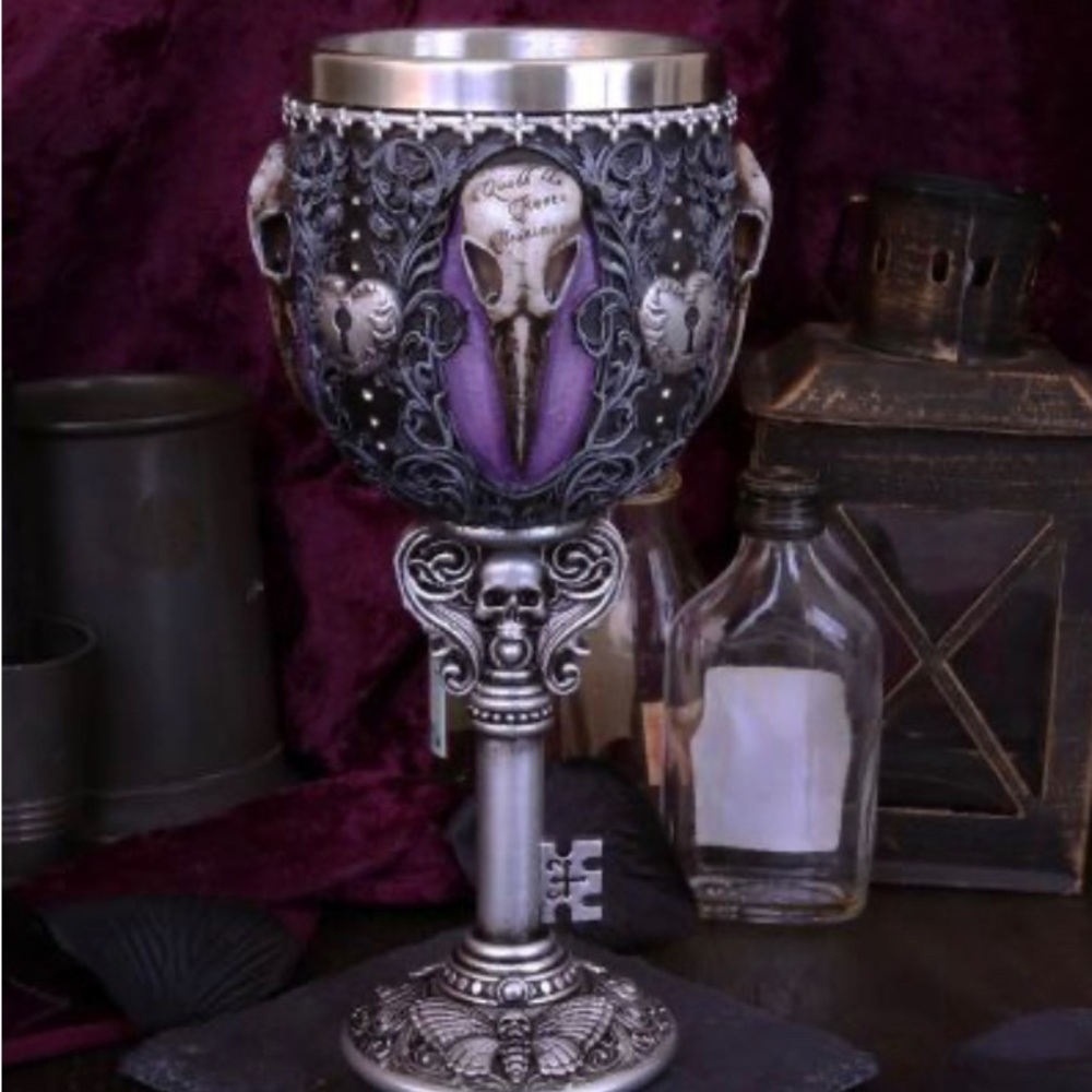 Poe’s “The Raven” goblet. Collectible embellished cup.
